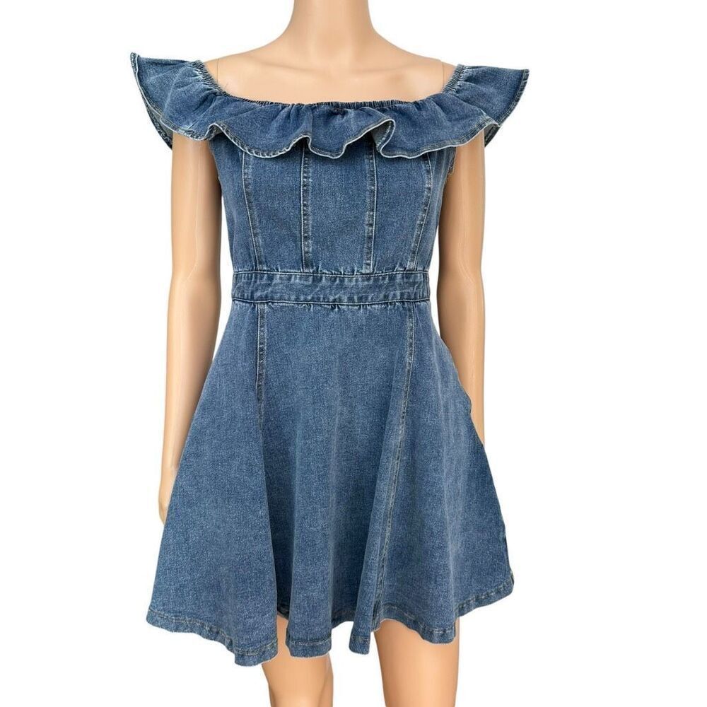 Hudson Gray stretch denim ruffle dress size M cotton blend